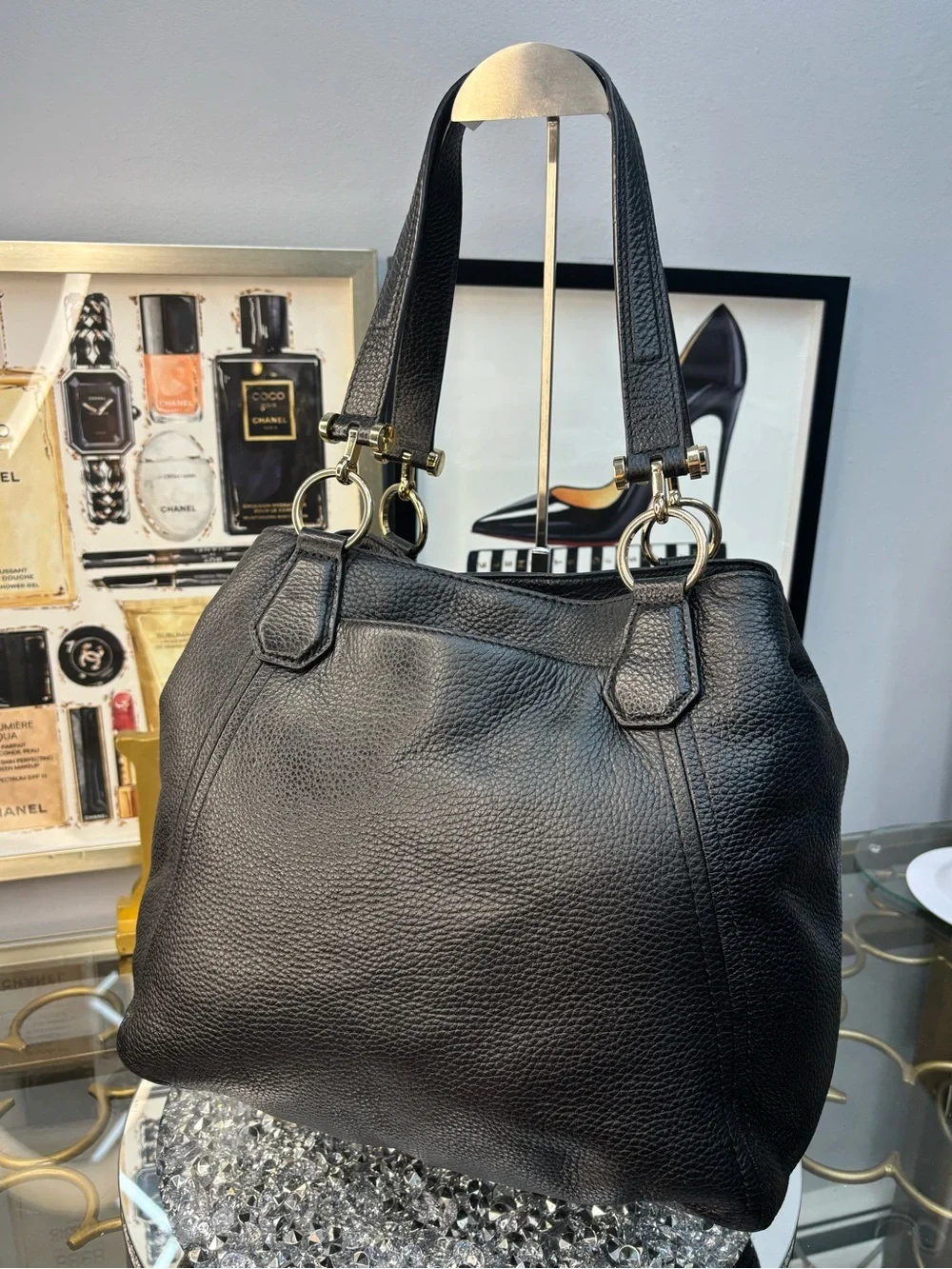 Michael Kors Black Pebbled Leather Tote with Tassel